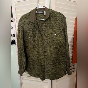 Vintage Diane Gilman Croc Print 100% Silk Button Down Shacket with Shoulder Pads